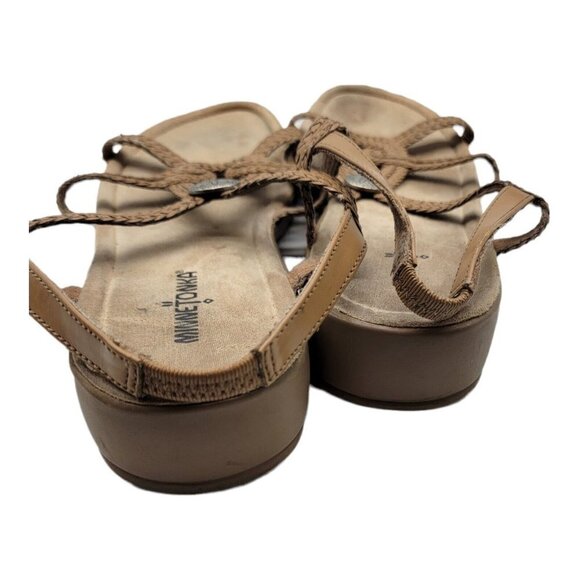 Minnetonka Brown Leather Braided Sandals Metal Decor Womens Size 12 - Picture 5 of 7